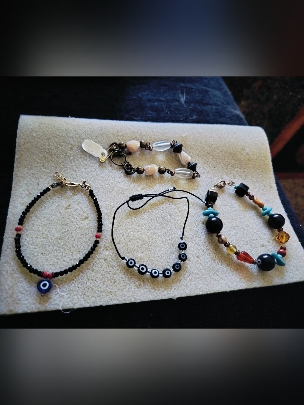 Set of 4 Boho & Protection Bracelets – Evil Eye, Gemstone, Shell & Beaded Stack